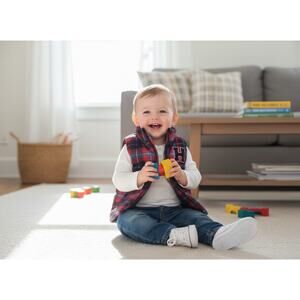 Tommy Hilfiger Puffer Vest Baby 12 Months Plaid Red Blue Casual Outerwear